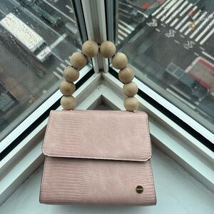 Olga Berg Blush Pink Top-Handle Shoulder Bag with Wooden Bead Handle